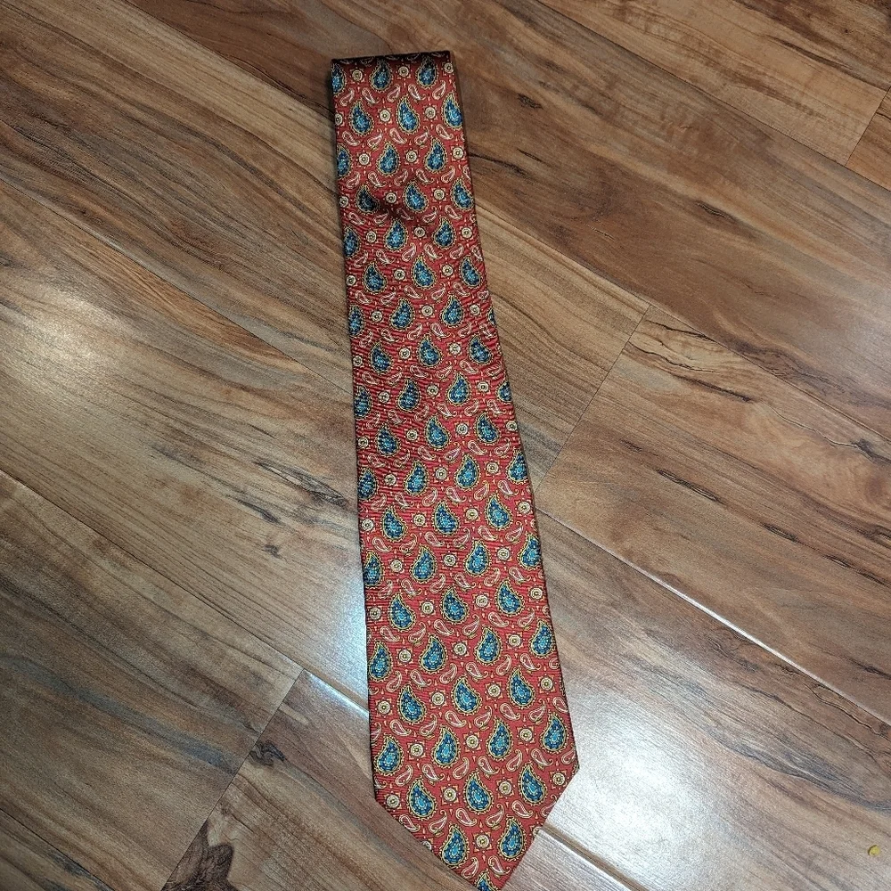 Christian‎ Dior Silk Vintage Paisley Necktie Red Blue Gold